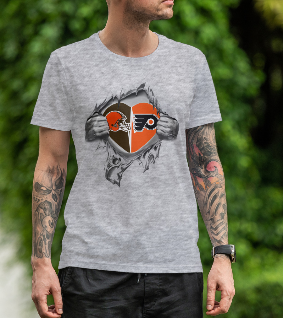 Browns Philadelphia Flyers Heart Logo Tear T-Shirt