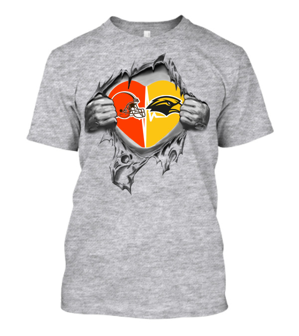 Browns Southern Mississippi Golden Eagles Heart Helmet Logo Breakthrough T-Shirt