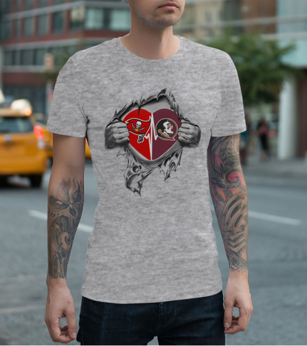 Tampa Bay Buccaneers And Florida State Seminoles Heartbeat Loyalty T-Shirt