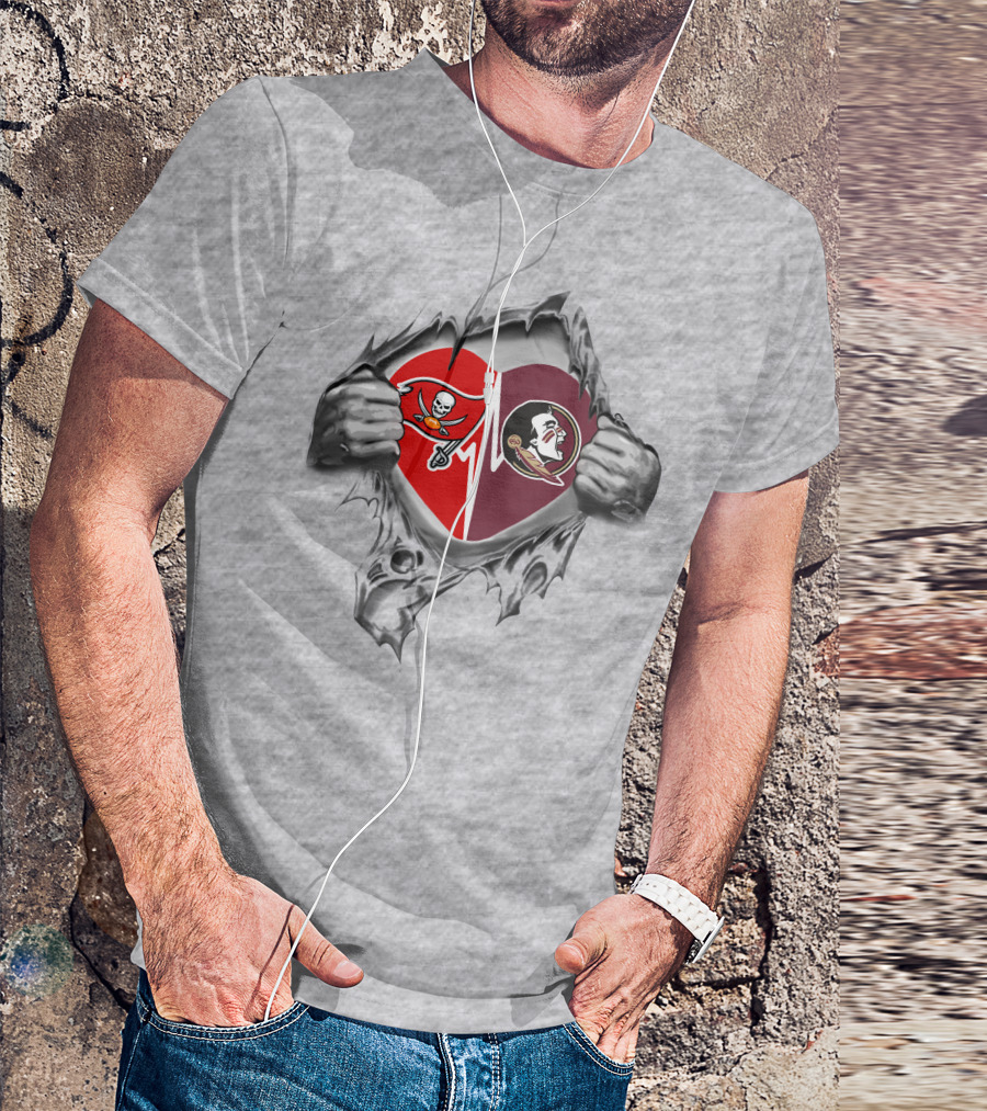 Tampa Bay Buccaneers And Florida State Seminoles Heartbeat Loyalty T-Shirt