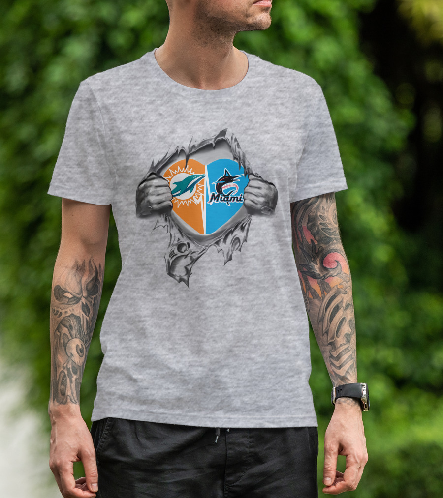 Dolphins Miami Marlins Heart T-Shirt