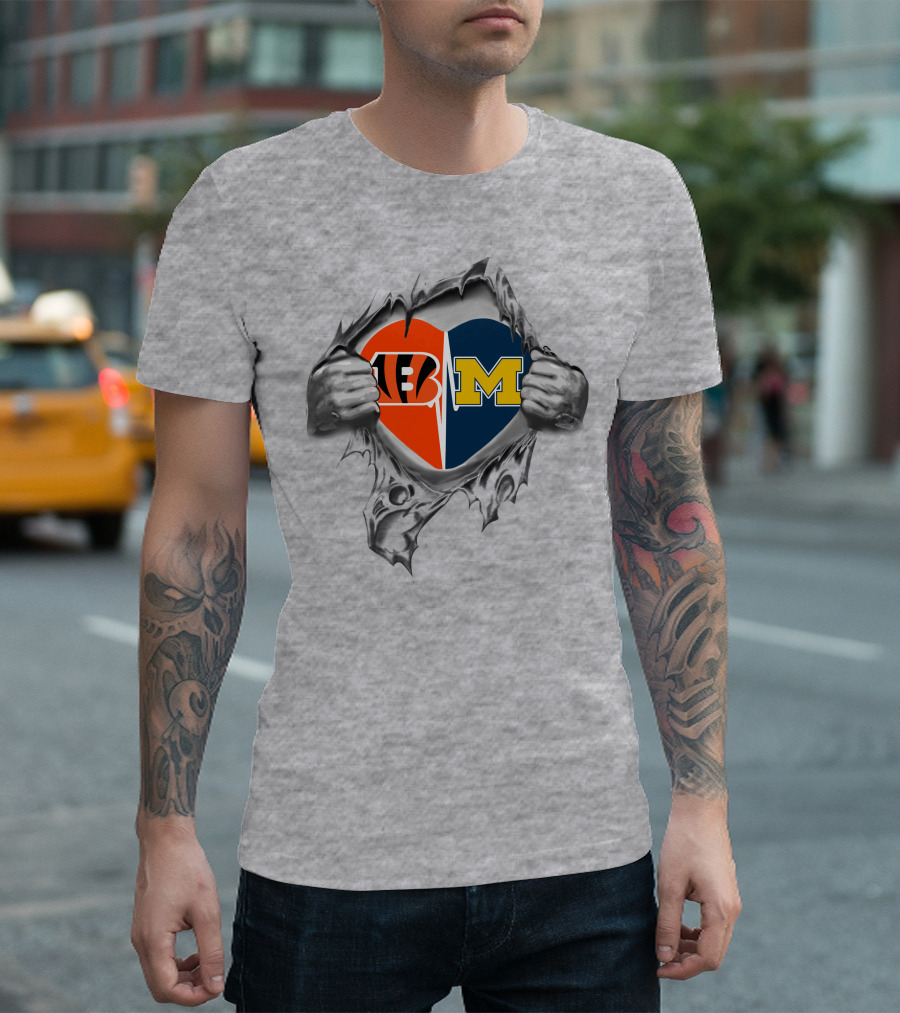Bengals Michigan Wolverines Heart Inside Dual Loyalty Passion T-Shirt