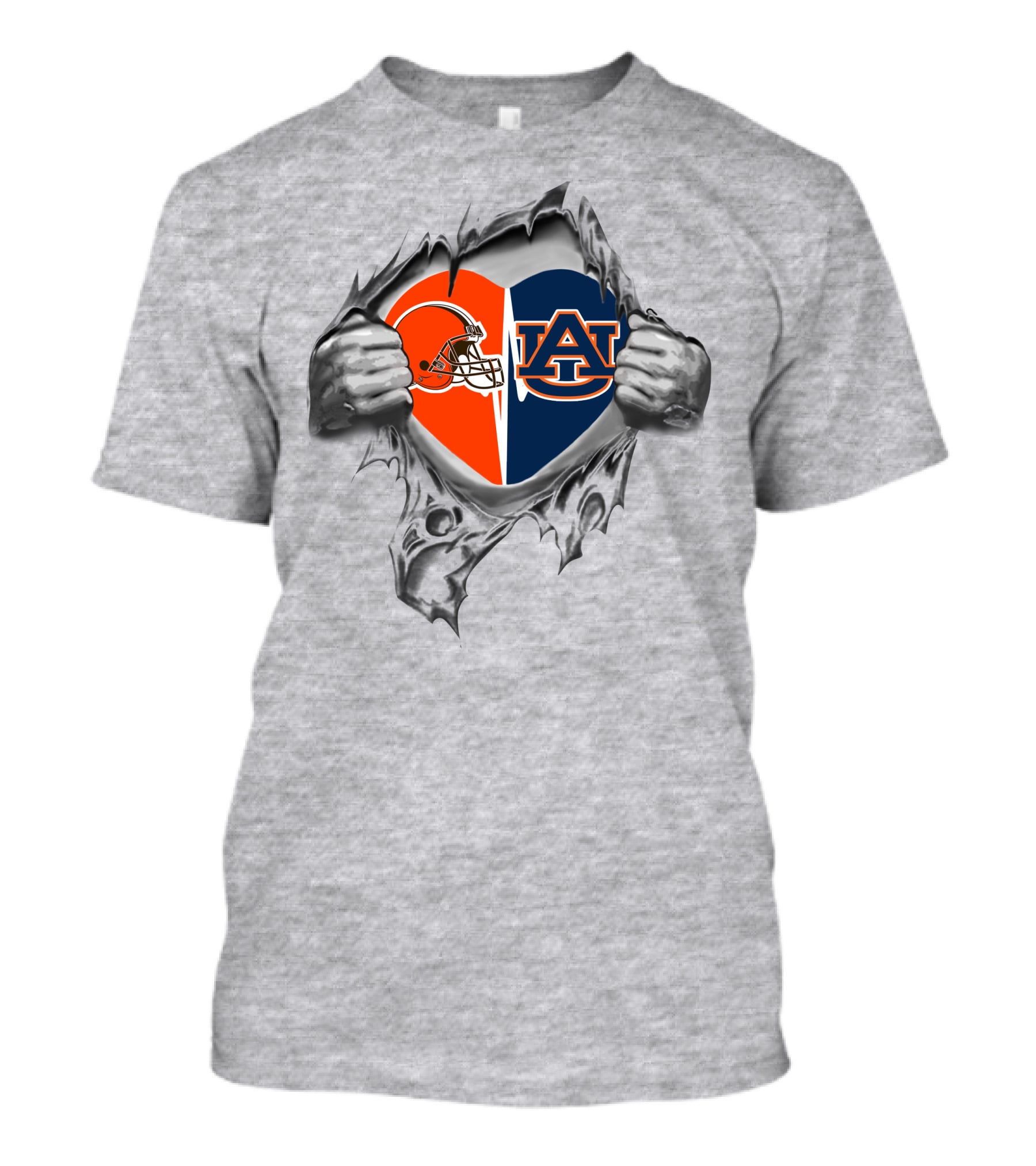 Browns Auburn Tigers Heart Peel Logo Combination T-Shirt