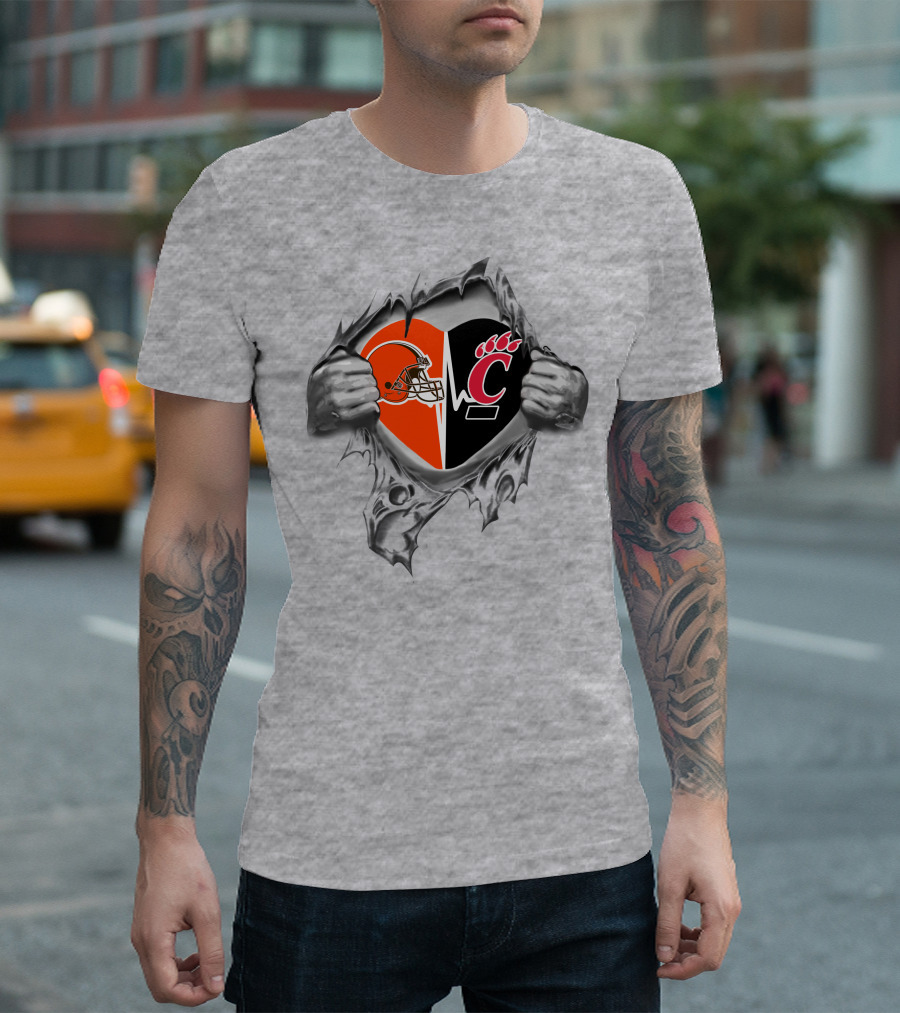 Cleveland Browns Cincinnati Bearcats Heartbeat Passion T-Shirt