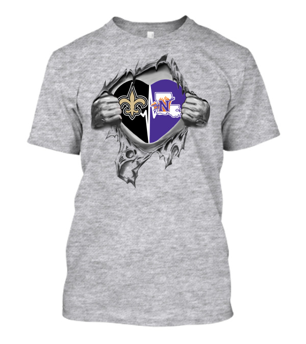 New Orleans Saints Northwestern State Demons Heart T-Shirt