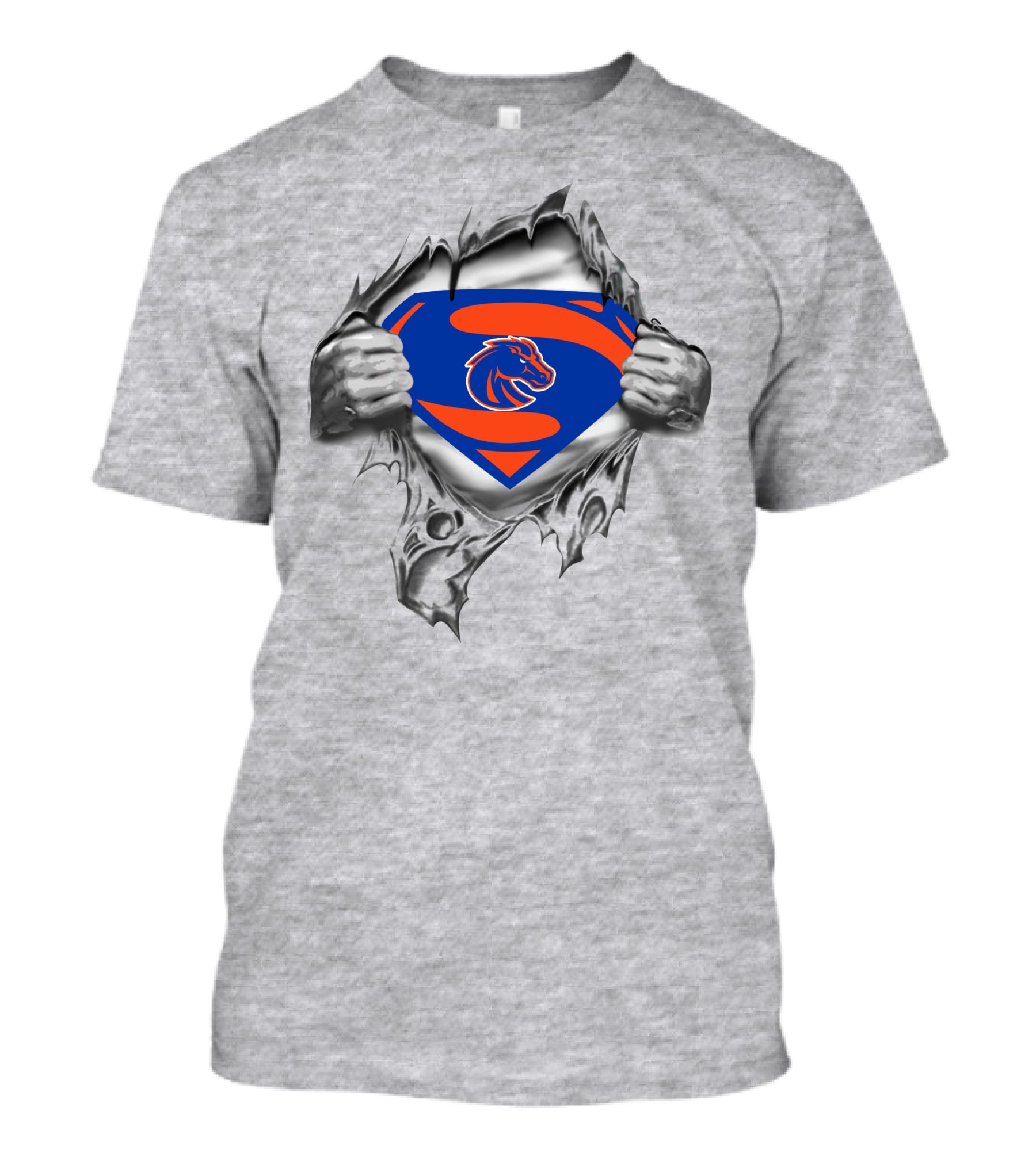Boise State Broncos Superman Logo In Chest Rip T-Shirt