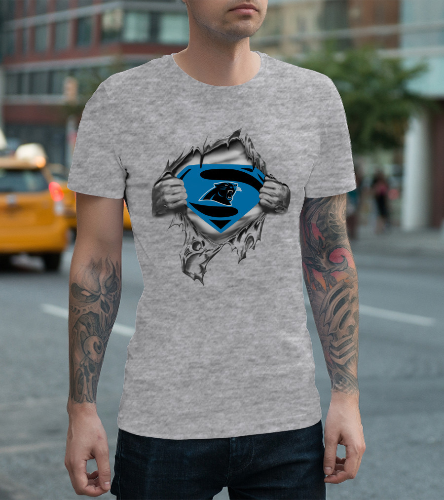 Carolina Panthers Superman Logo Rip Through T-Shirt