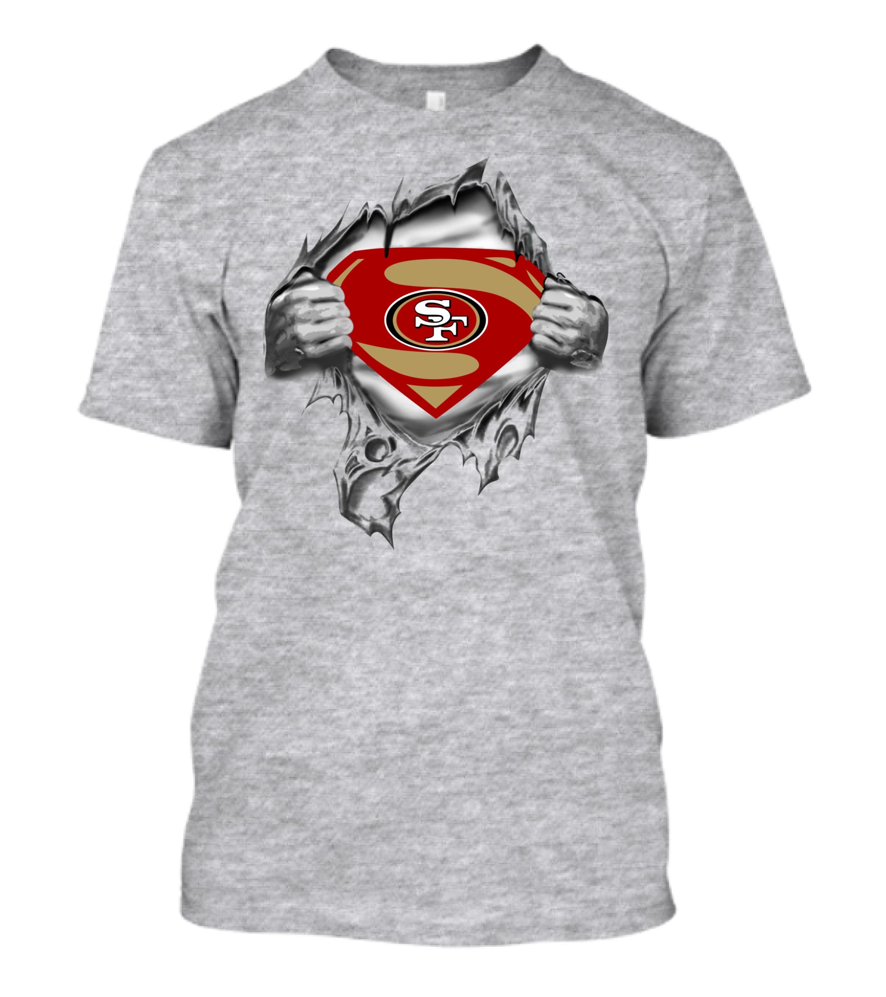 San Francisco 49ers Superman SF Logo Emblem Tear Open T-Shirt