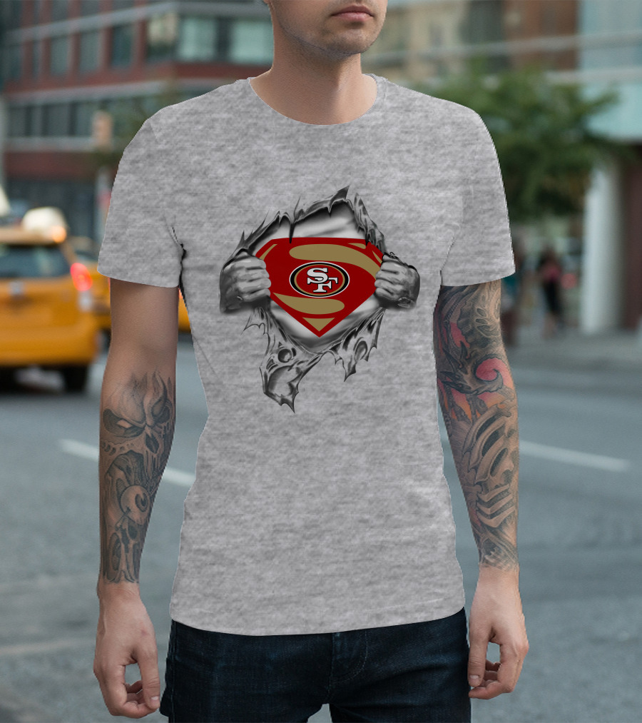 San Francisco 49ers Superman SF Logo Emblem Tear Open T-Shirt