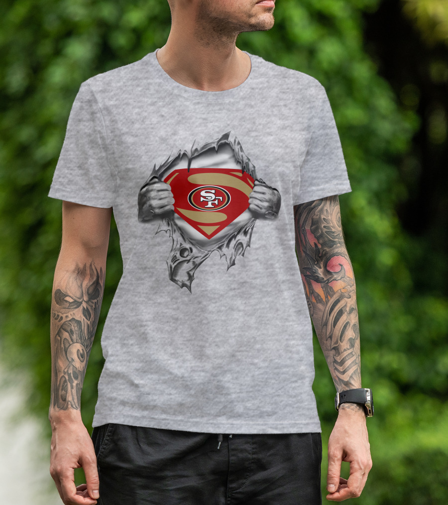 San Francisco 49ers Superman SF Logo Emblem Tear Open T-Shirt