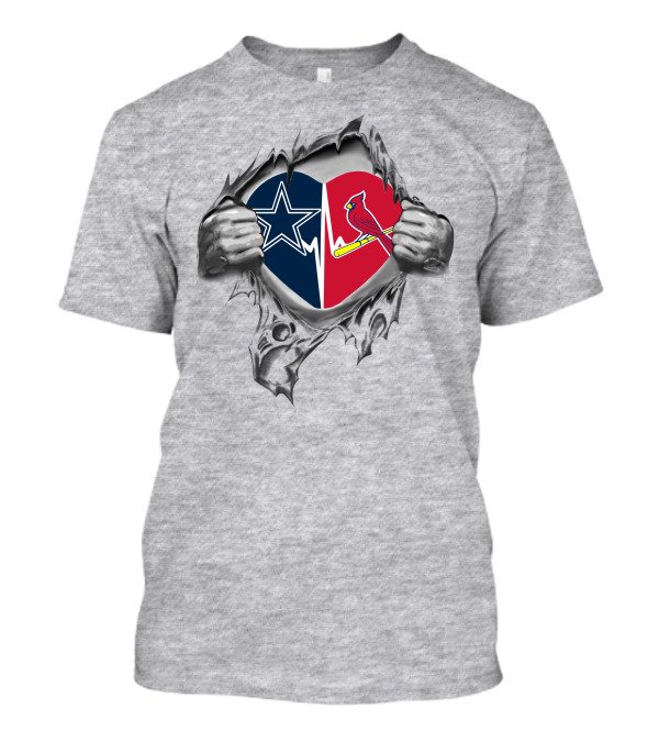 Cowboys St Louis Cardinals Heartbeat Logo Torn Chest T-Shirt