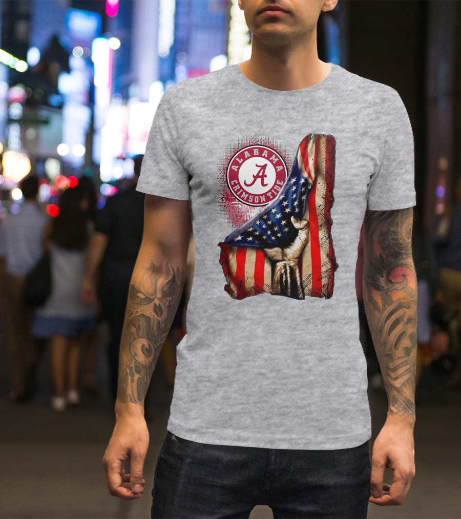 Alabama Crimson Tide American Flag Fist Outline T-Shirt