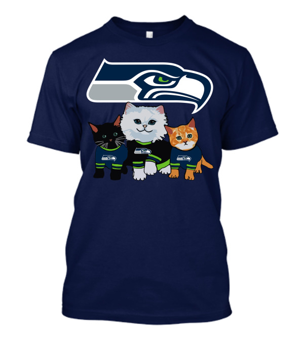 Seattle Seahawks Logo With Cats In Team Jerseys T-Shirt