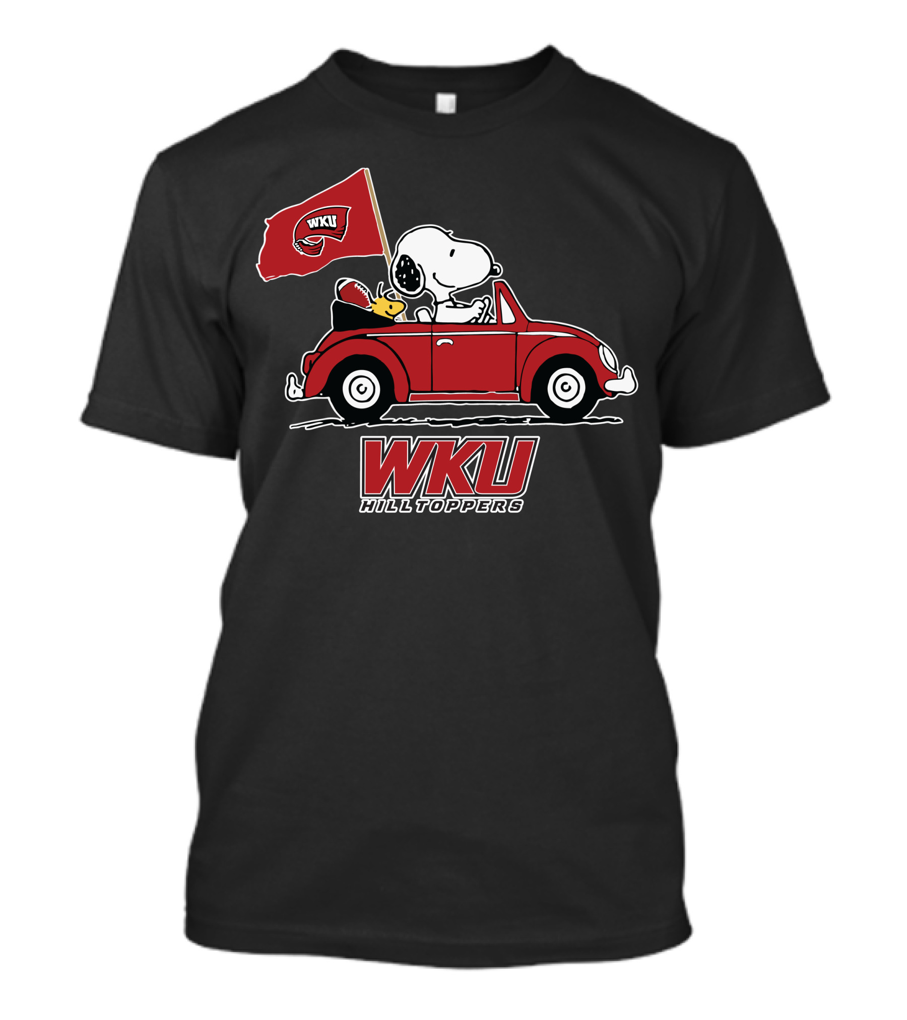 WKU Hilltoppers Snoopy Riding In Red Car With Flag T-Shirt