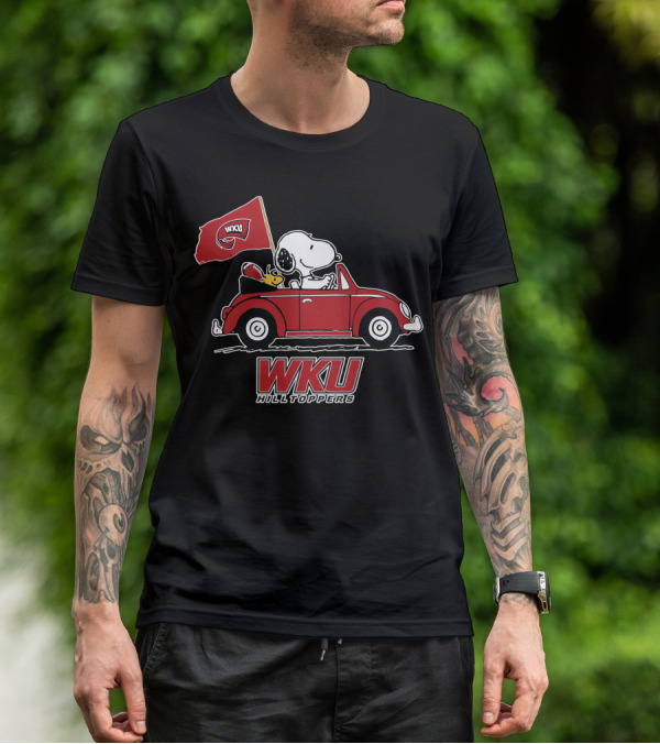WKU Hilltoppers Snoopy Riding In Red Car With Flag T-Shirt