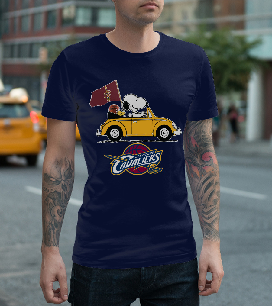 Cleveland Cavaliers Snoopy and Woodstock Driving with Basketball T-Shirt