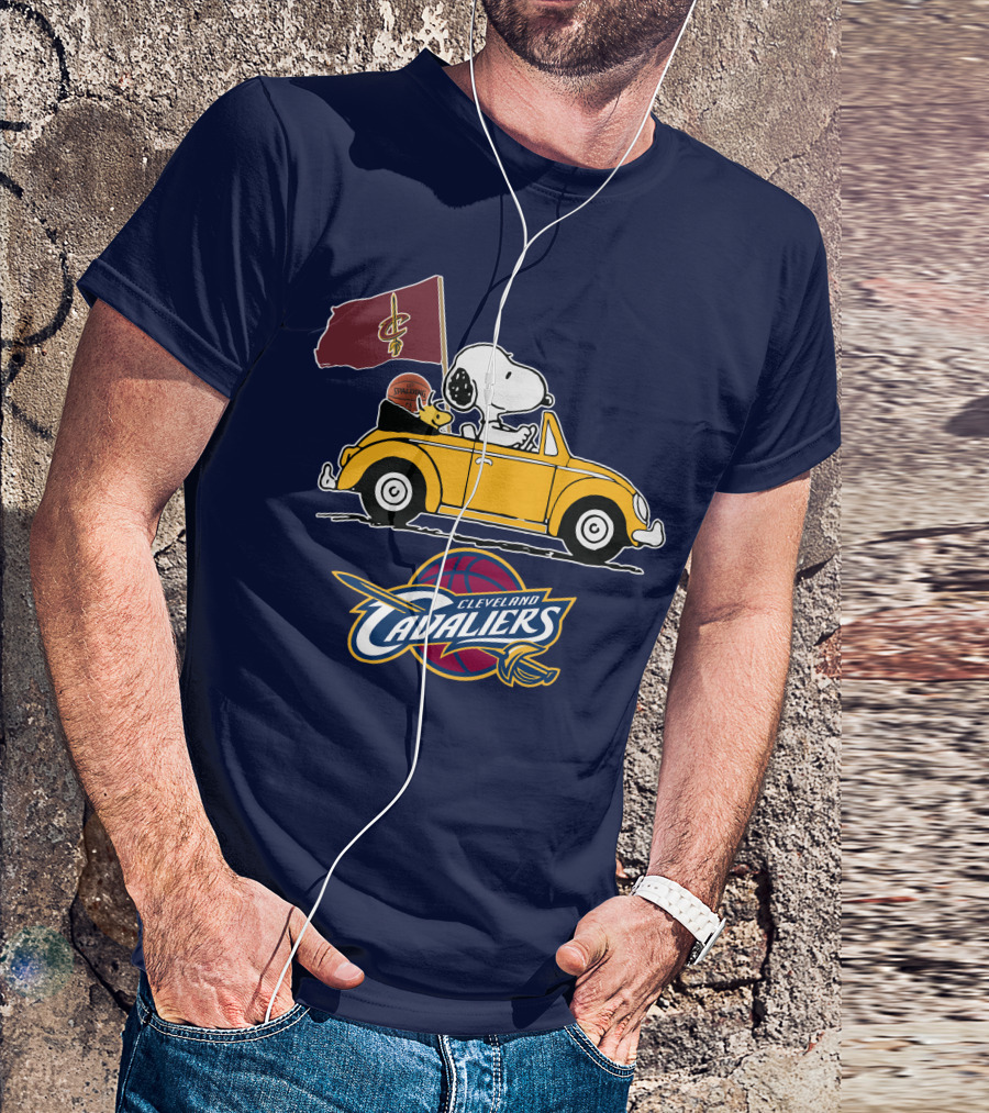 Cleveland Cavaliers Snoopy And Woodstock Driving With Basketball T-Shirt