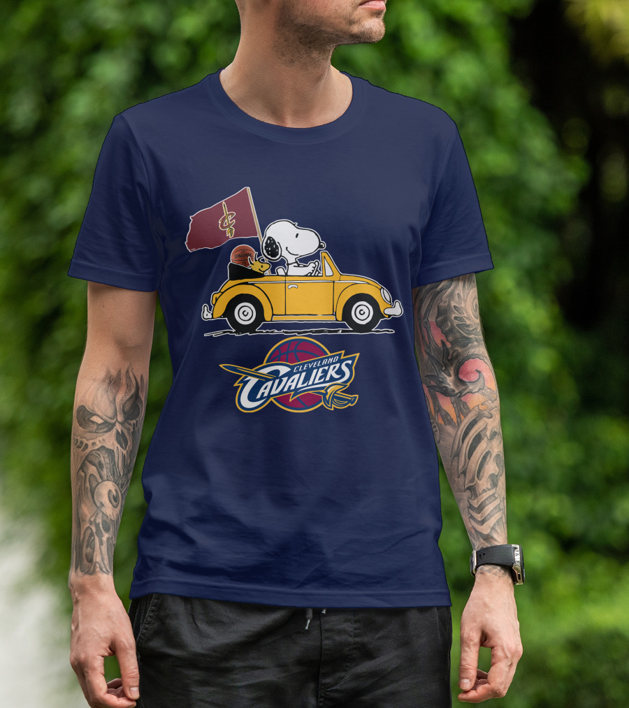 Cleveland Cavaliers Snoopy And Woodstock Driving With Basketball T-Shirt