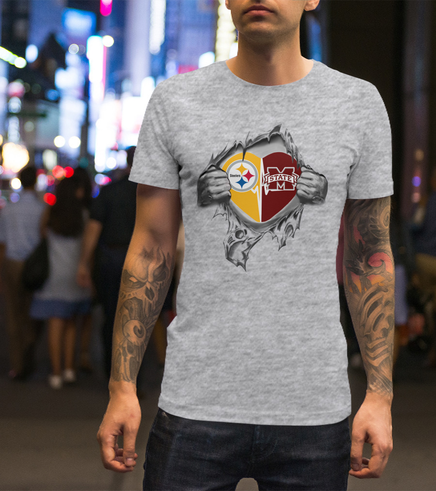 Steelers Mississippi State Bulldogs Heart Connection T-Shirt
