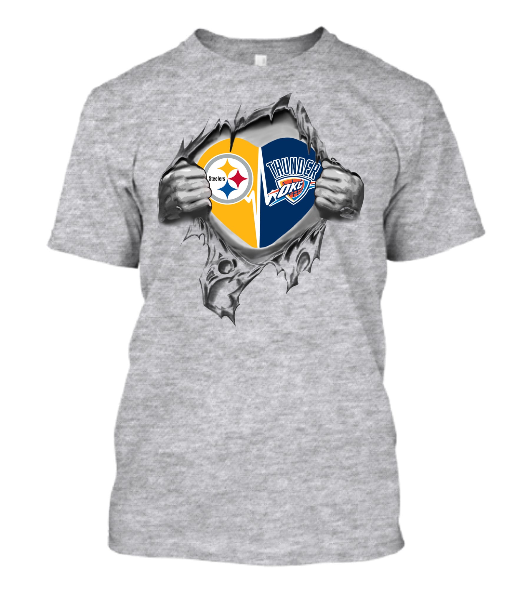 Steelers Thunder Okc Heart Symbol Pulled Apart T-Shirt