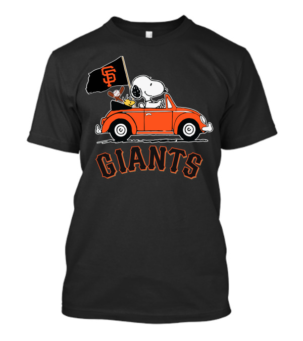 San Francisco Giants Snoopy Riding Forever With Woodstock In Orange Car T-Shirt