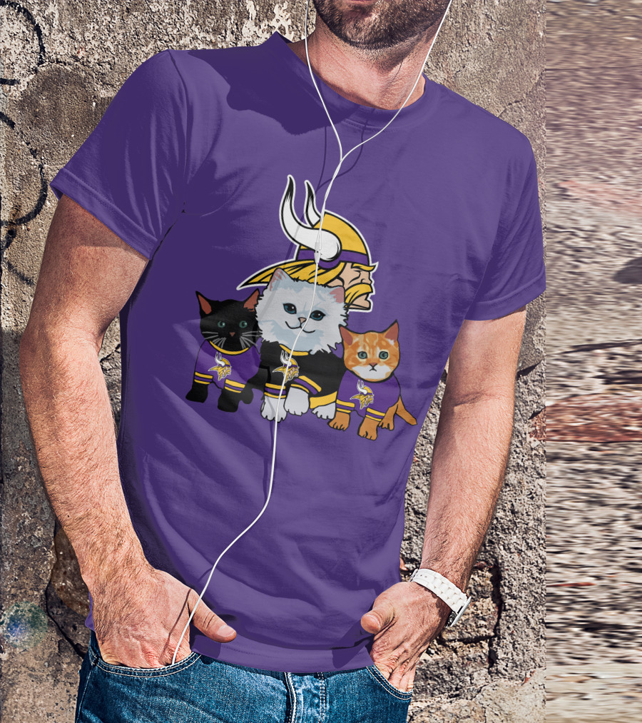 Minnesota Vikings Cats Wearing Team Jerseys With Viking Head T-Shirt