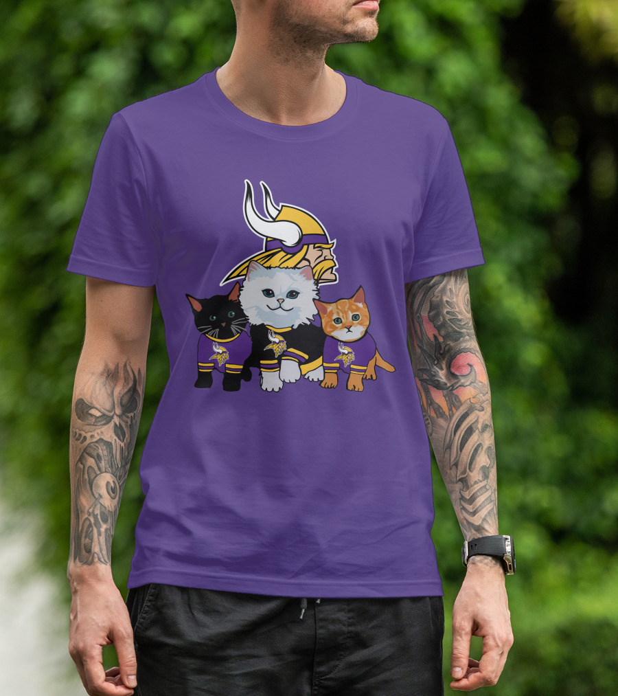 Minnesota Vikings Cats Wearing Team Jerseys With Viking Head T-Shirt