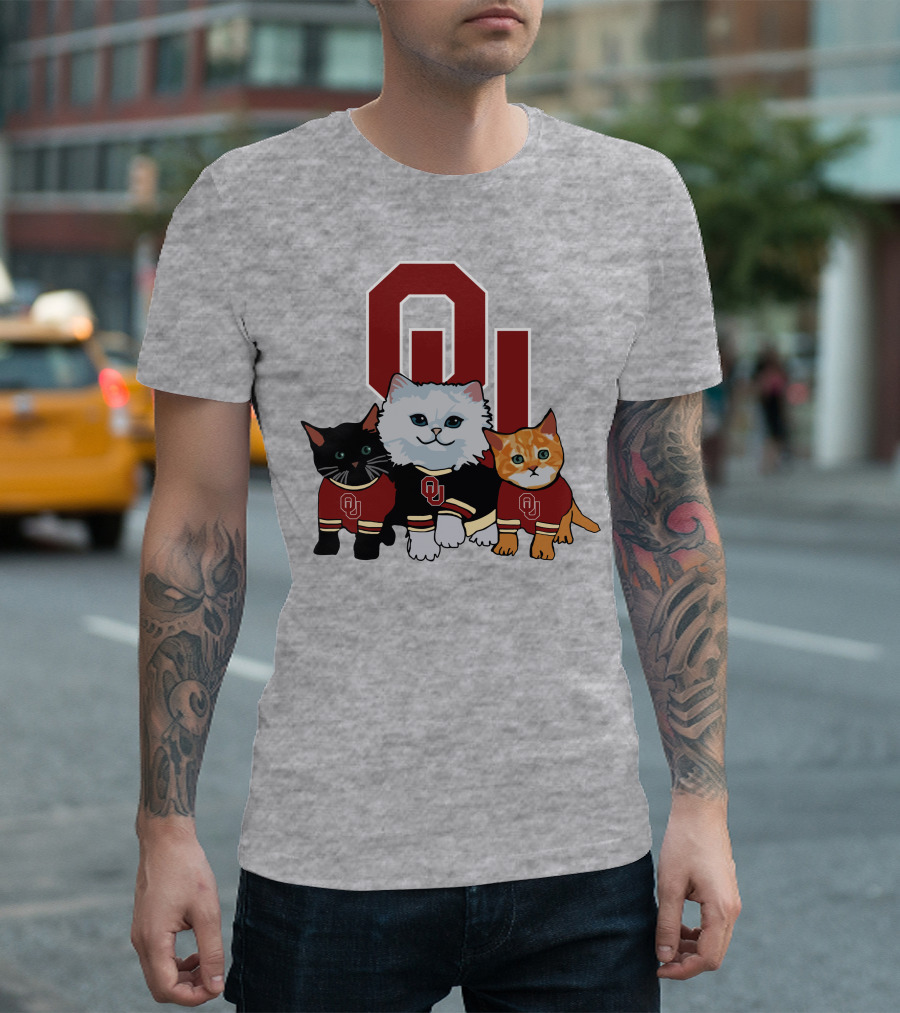 Oklahoma Sooners Cats In Team Jerseys With OU T-Shirt