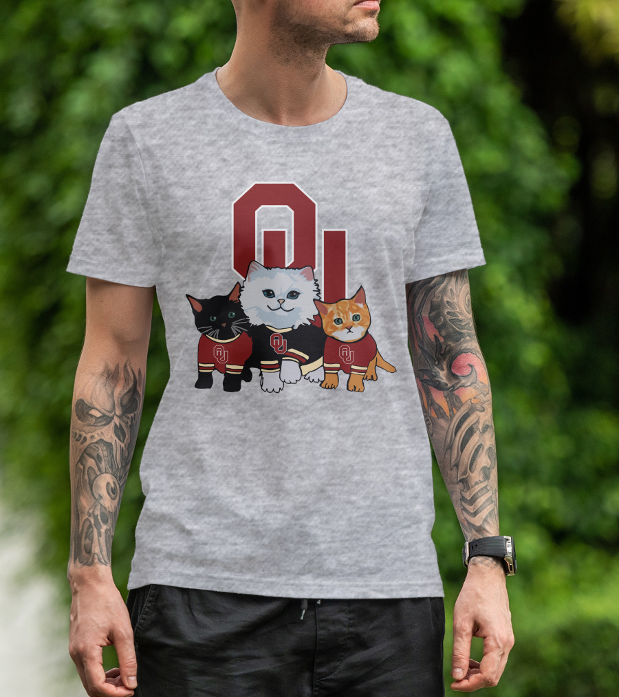 Oklahoma Sooners Cats In Team Jerseys With OU T-Shirt