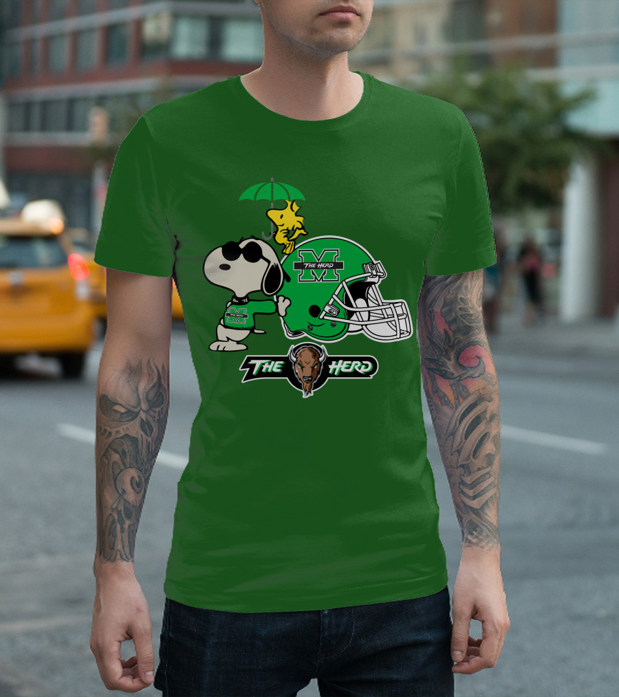 Marshall Thundering Herd Snoopy The Herd Football Helmet Woodstock Umbrella T-Shirt