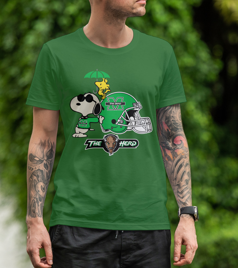 Marshall Thundering Herd Snoopy The Herd Football Helmet Woodstock Umbrella T-Shirt