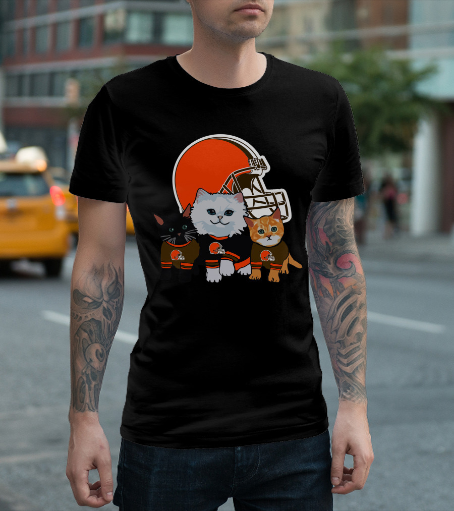 Cleveland Browns Cute Cats Football Helmet Trio T-Shirt
