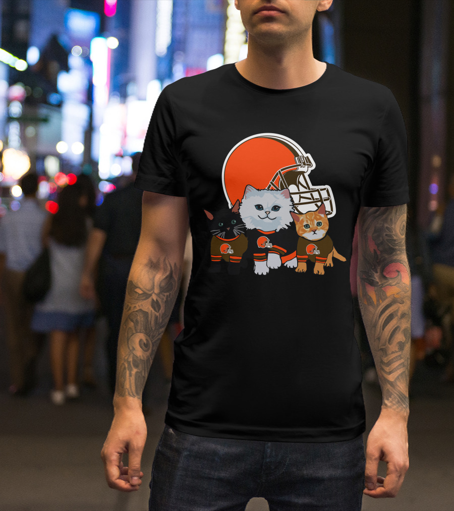 Cleveland Browns Cute Cats Football Helmet Trio T-Shirt