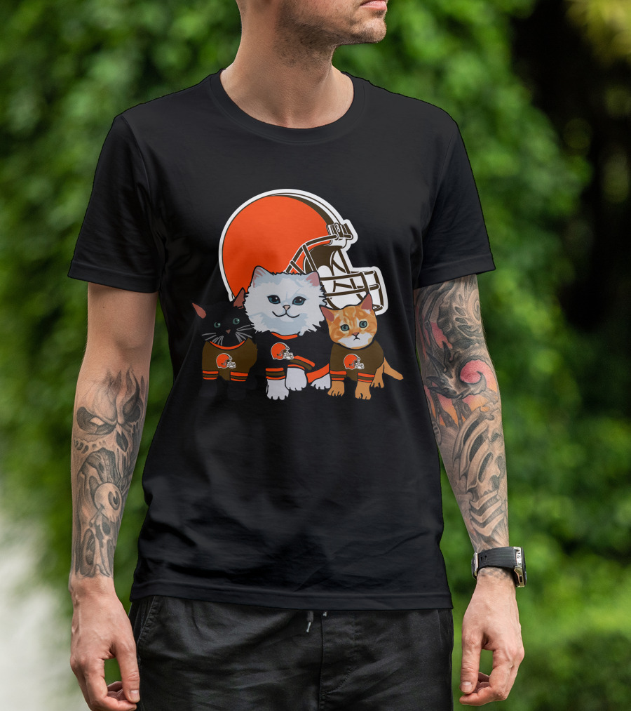 Cleveland Browns Cute Cats Football Helmet Trio T-Shirt