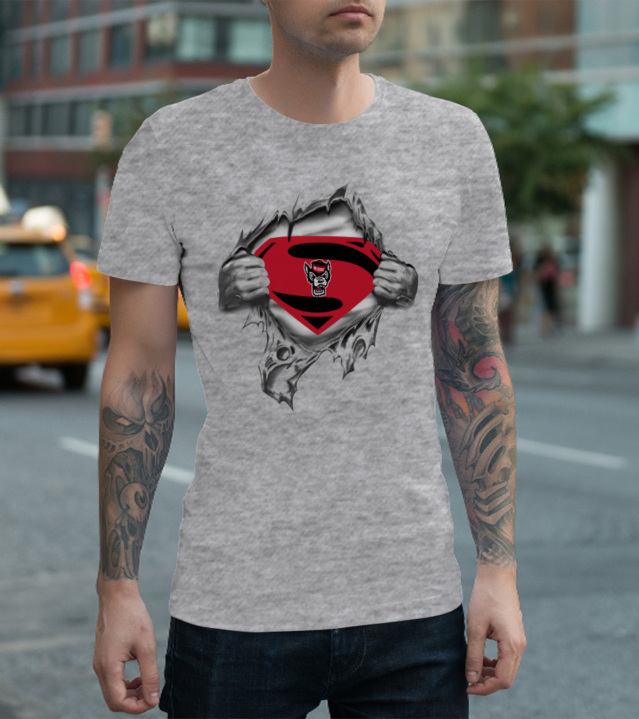 283 NC State Wolfpack Superman Logo Rip T-Shirt