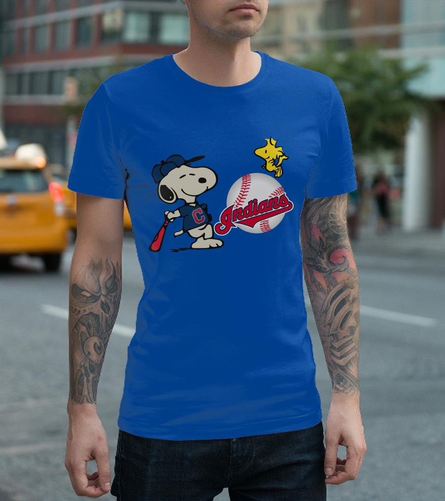 Cleveland Indians Snoopy Woodstock Baseball T-Shirt