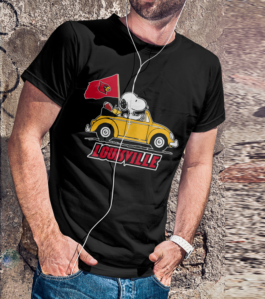 Louisville Snoopy Car Ride With Cardinals Flag T-Shirt