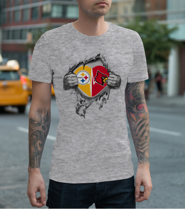 Steelers Louisville Cardinals Heart T-Shirt