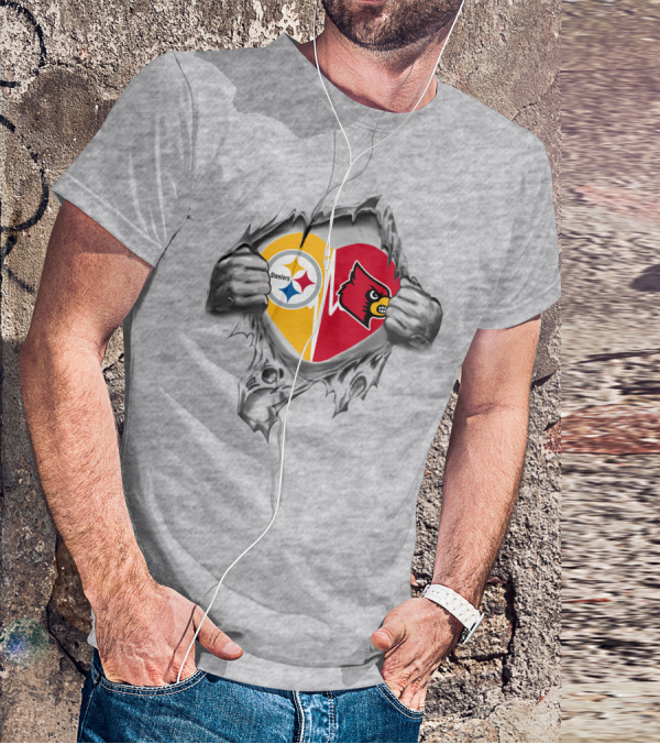 Steelers Louisville Cardinals Heart T-Shirt