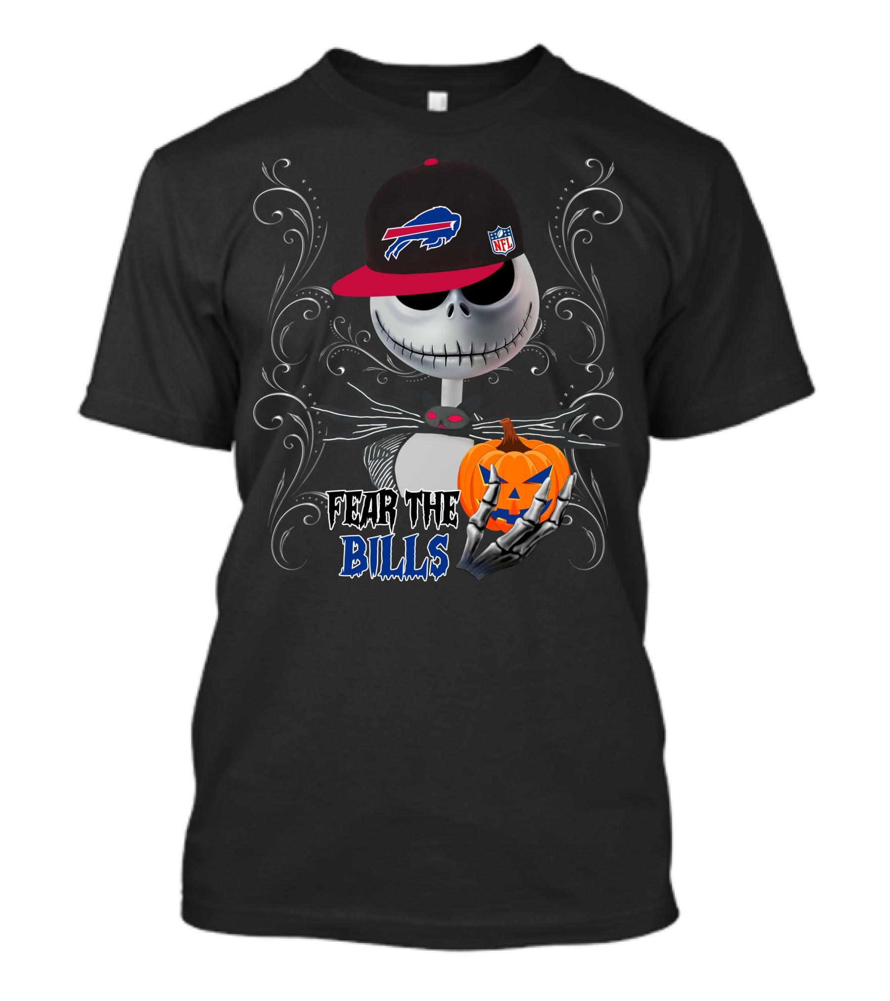 Fear The Bills Buffalo Skull Holding Pumpkin T-Shirt