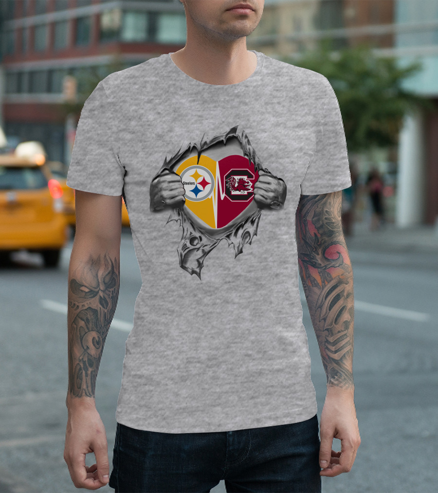 Steelers South Carolina Gamecocks Heart Logo Mashup T-Shirt
