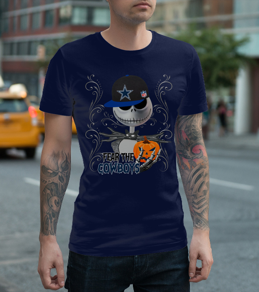 Fear The Cowboys Halloween NFL Jack Skellington Pumpkin Dallas Star T-Shirt