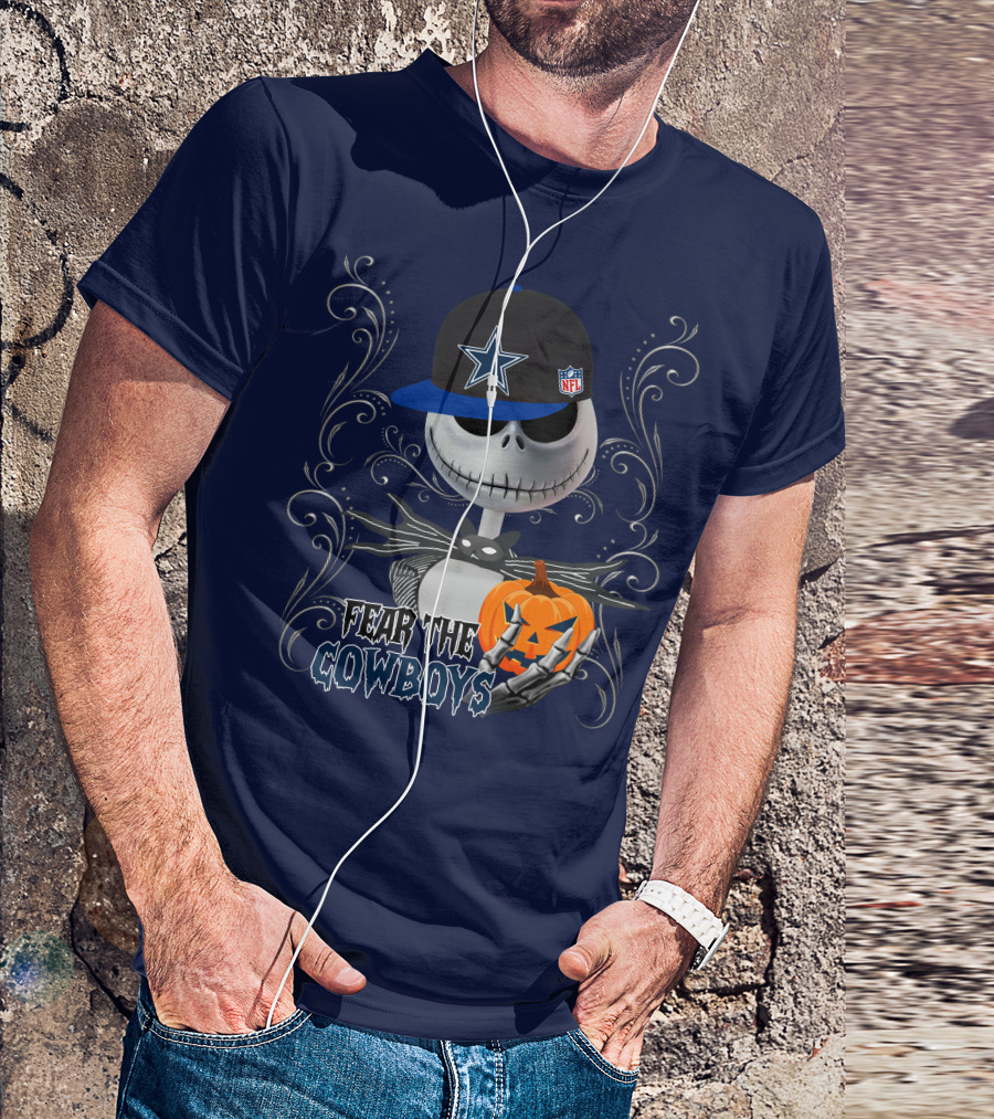 Fear The Cowboys Halloween NFL Jack Skellington Pumpkin Dallas Star T-Shirt