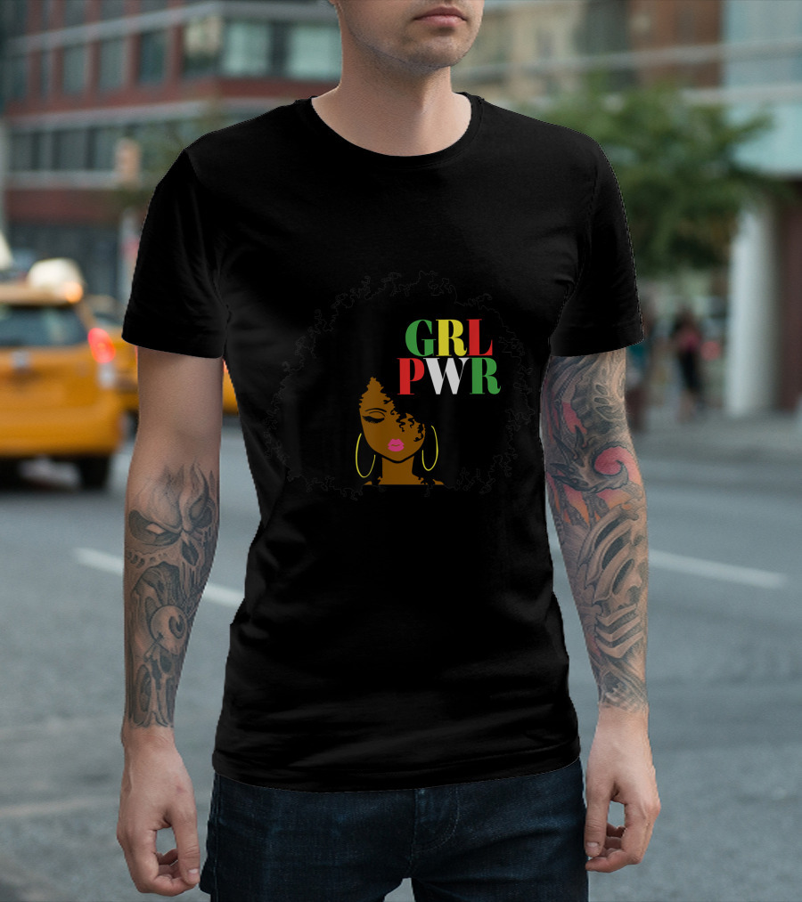 Girl Power GRL PWR Black Girl Magic African American Queen Afro Hair T-Shirt