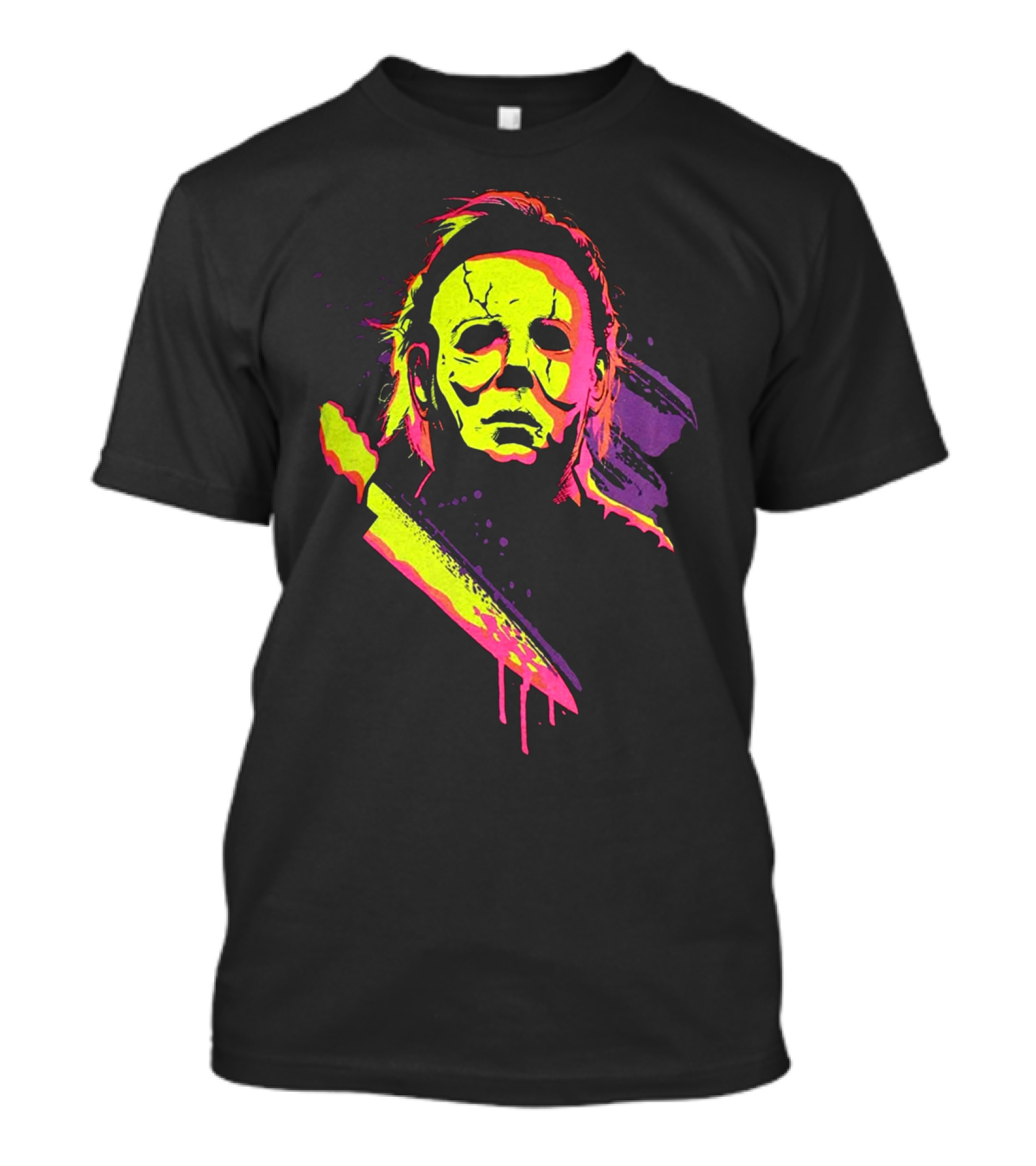 Halloween Michael Myers Neon Horror Mask Knife T-Shirt