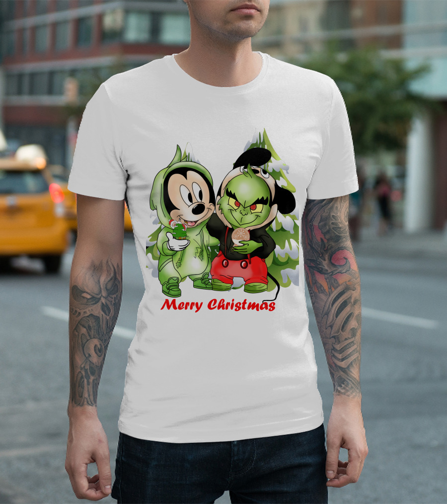 Merry Christmas The Grinch and Mickey T-Shirt