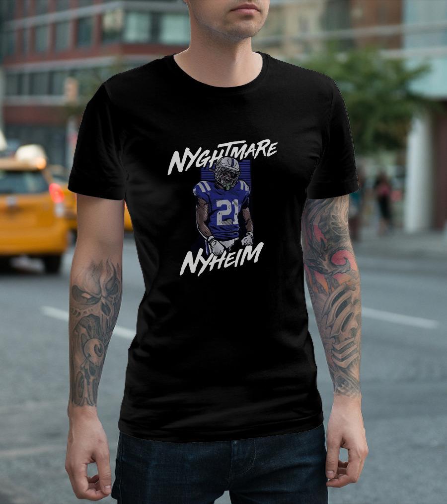 NYGHTMARE NYHEIM 21 Football Player Blue And White Jersey T-Shirt