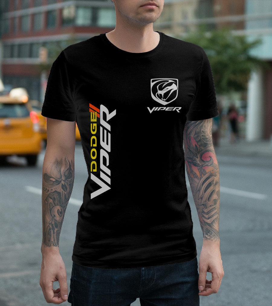 Dodge Viper Vertical Logo and Iconic Snake Emblem T-Shirt