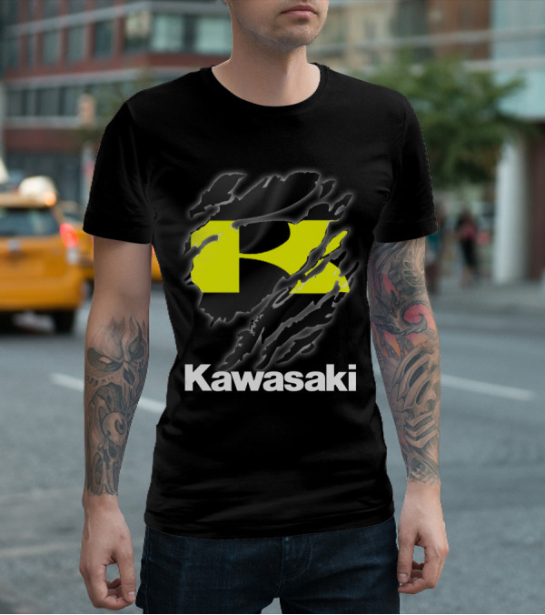 Kawasaki Ripping Claw Marks Yellow Black T-Shirt