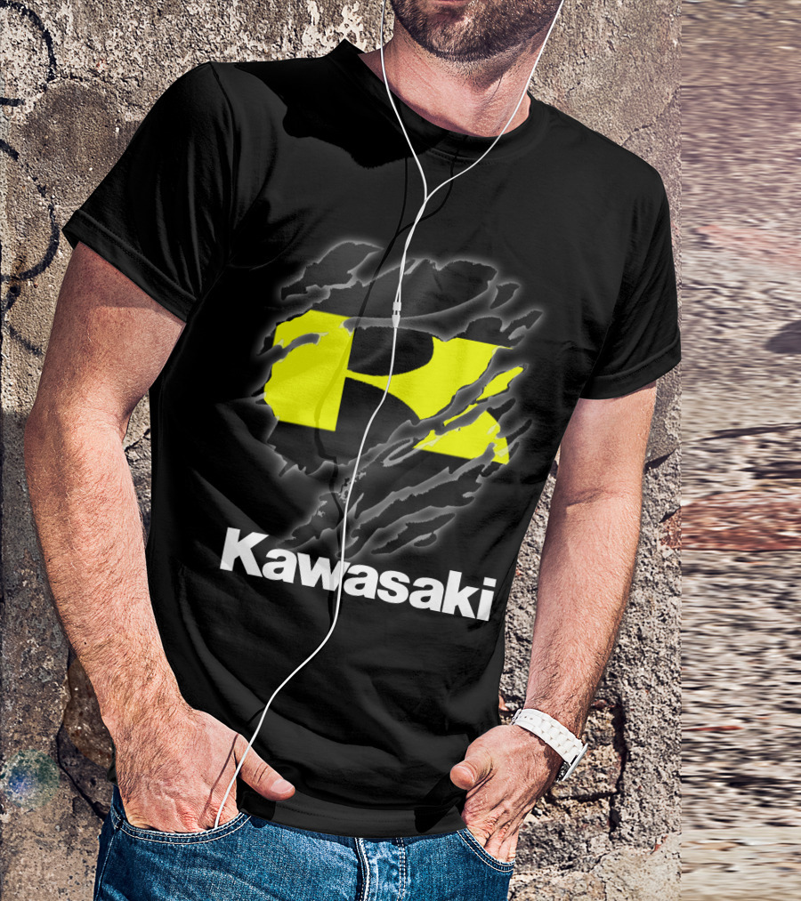 Kawasaki Ripping Claw Marks Yellow Black T-Shirt